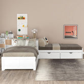Bellemave® Twin Size L - shaped Platform Bed with Trundle and Drawers Linked with Built - In Desk - Bellemave
